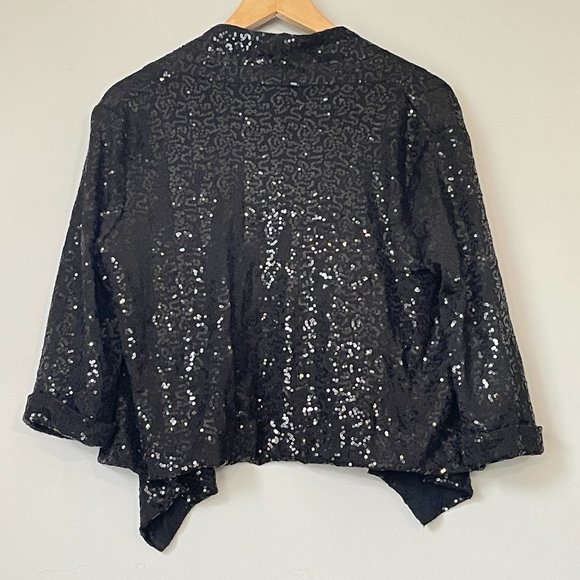 Black Forever 21 Sequin Open Cardigan w/ 3/4 Cuffed Sleeves & Collar - Picture 3 of 3